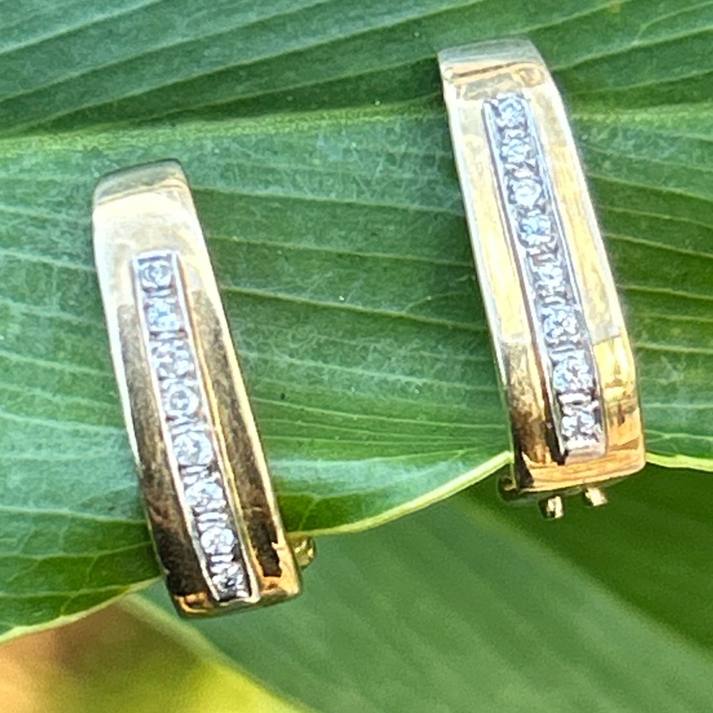 14K yellow gold diamond accents rectangular hoop earrings not scrap 4 grams
